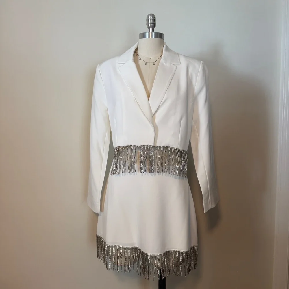 Gianni Bini White Rhinestone Fringe Two Piece Set - Picture 2 of 14